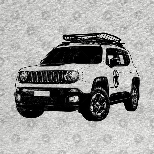 Jeep Renegade With Roof Rack Sketch Art by KAM Std